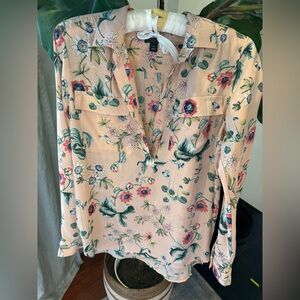 Ann Taylor Medium Petite Floral Pink Blouse